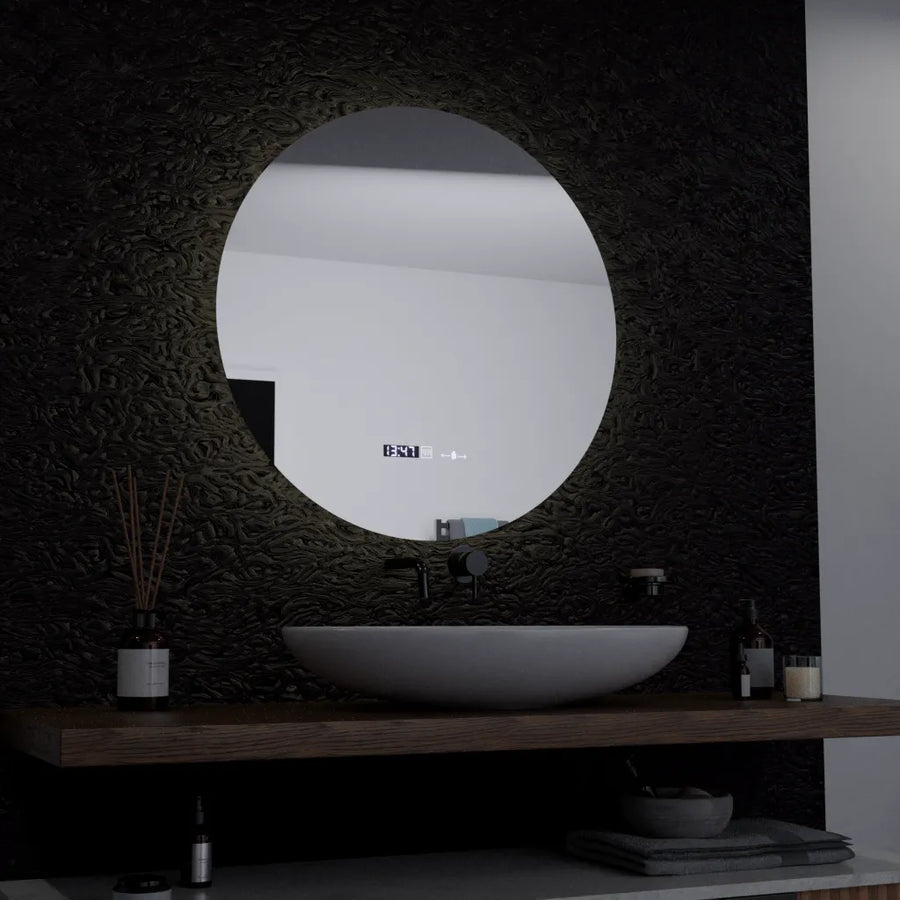 60 cm okrúhle LED zrkadlo serenit Motionglow MARCLELL SMEABLE CLOCKOVÝ SYSTÉM