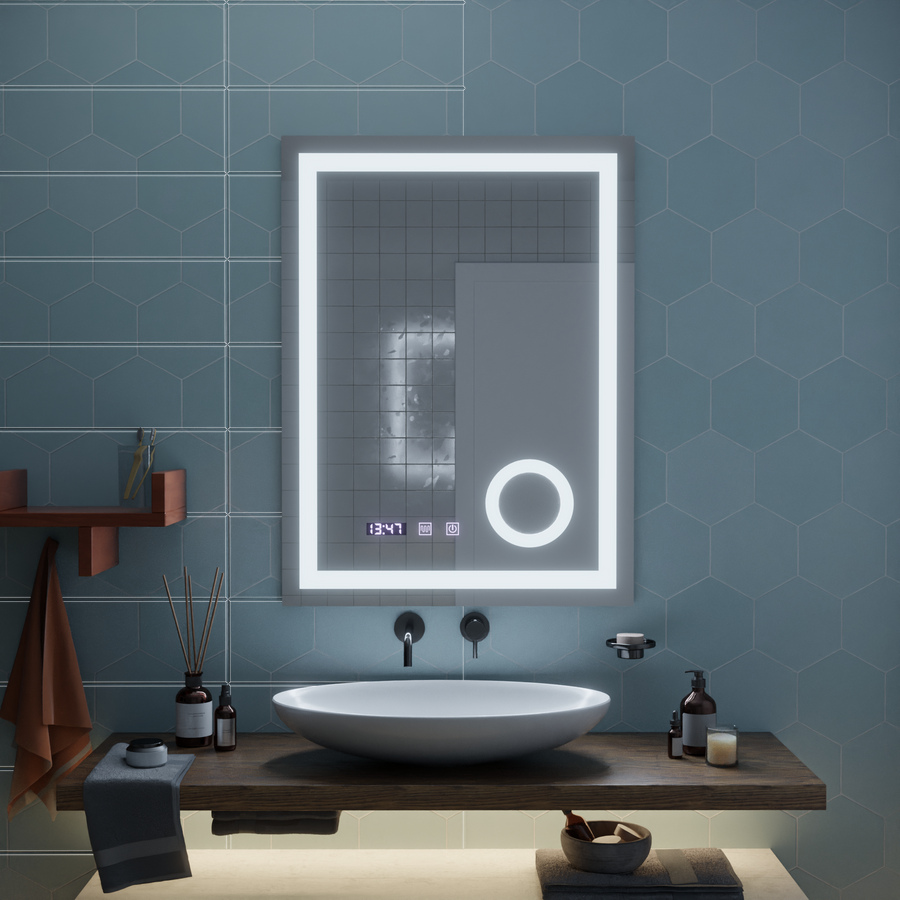 Zrkadlo LED Touch Manfred Defrition System, Clock and TEPELE 60x80 cm Kozmetické zväčšovanie