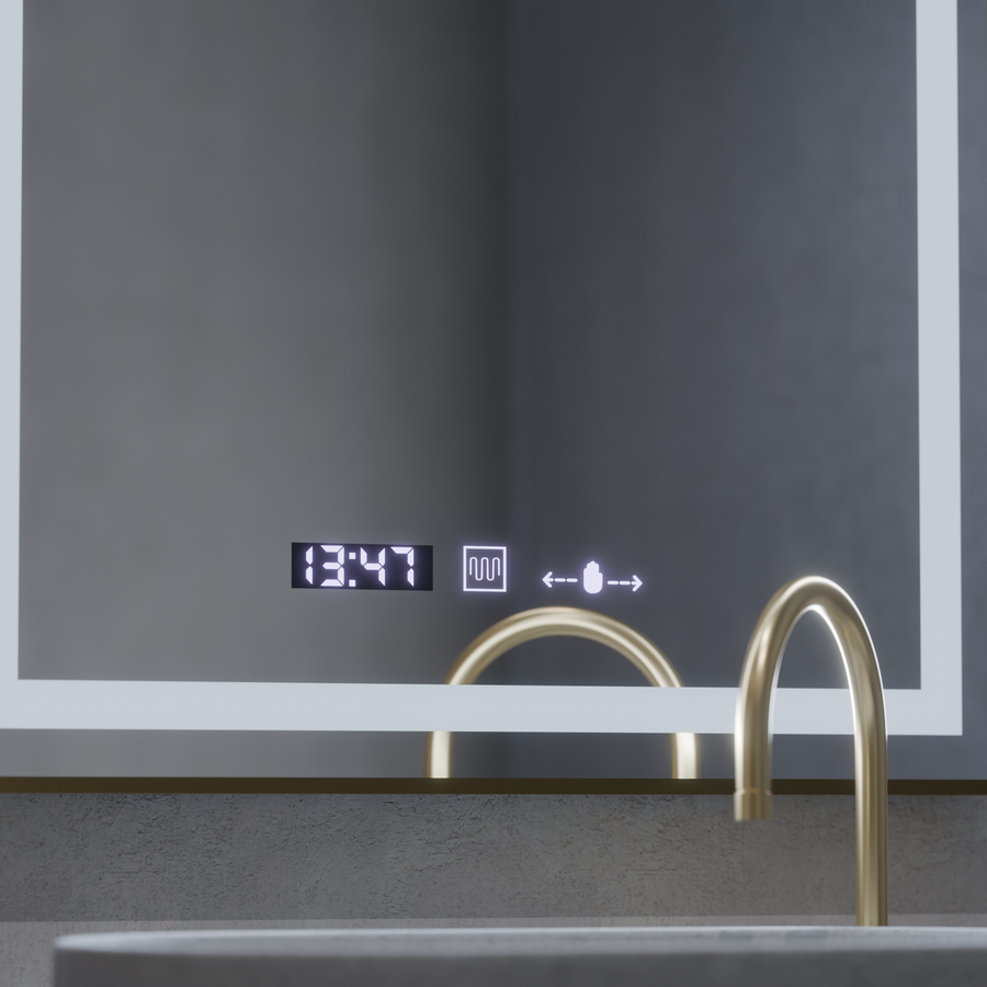 Zrkadlo LED obdĺžnikový 60x80cm Verite Royale Gold Motionglow Marcello Smoteble Clock Defosting System