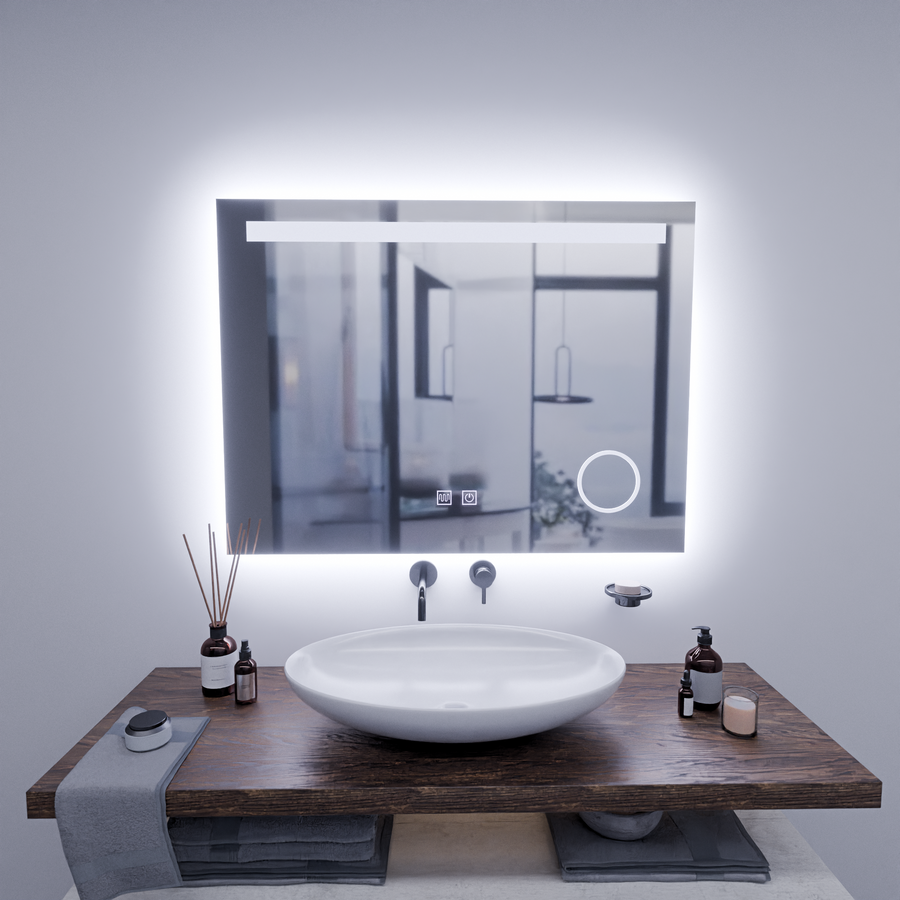 Obdĺžnikové LED zrkadlo, 80x60cm, Piano Touch, Demist System, Stmievateľné, Studené svetlo 6000K