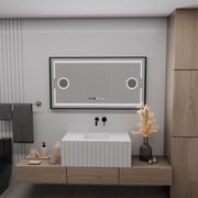 LED zrkadlové Motionglow Sensor Domingo s odmrazovaním funkcie rozmrazovania 120x65 cm studené/teplé svetlo, čierny kefovaný rám, zbierka Marcello Funghi Collection