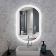 Oválne LED zrkadlo, 50x80cm, Lucia Sensor Marcello, Demister System, Hodiny & Teplomer, Stmievateľné