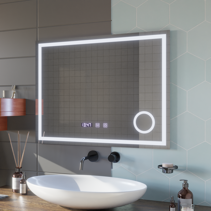 LED dotyk Gunter zrkadlové odmrazovanie systému, hodiny a teplota 80x60 cm kozmetické zväčšovanie