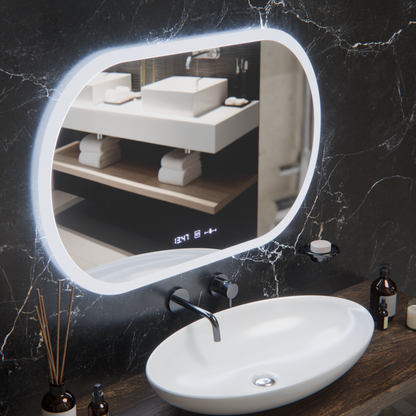 Oválne LED zrkadlo, 80x50cm, Altera Marcello MotionGlow Sensor, Demister System, Hodiny & Teplomer, Stmievateľné