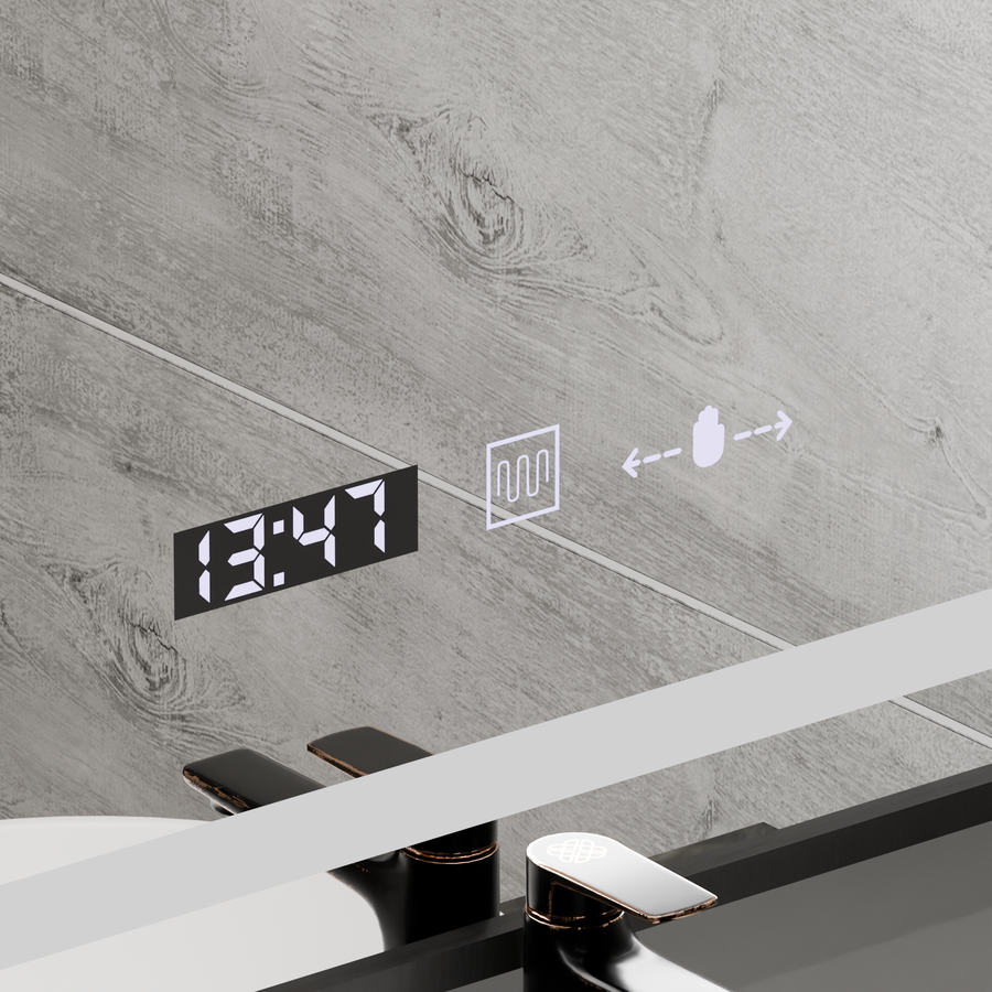 Zrkadlo LED obdĺžnikový 60x80cm Verite Majeste Noir Motion Glow Marcello Clock DeFRost & Smutable Therometer