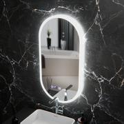 Oválne LED zrkadlo, 50x100cm, Lucia senzor Marcello, Demister System, Hodiny & Teplomer, Stmievateľné