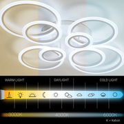 LED luster s diaľkovým ovládaním BETTY 130W, 8 kruhov, studené/teplé/neutrálne svetlo, stmievateľné, biela