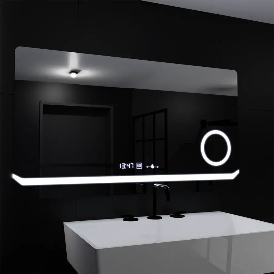 Zrkadlo LED obdĺžnikový 80x60cm Definícia Motionglow Marcello Demontačné hodinové odmrazovanie systému