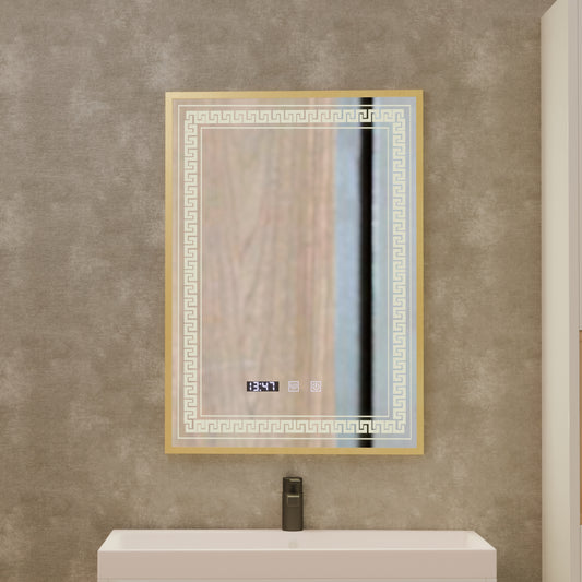 Zrkadlo LED Touch Bruno Zástupca oddelenia, hodiny a teplota 60x80 cm strieborný rám