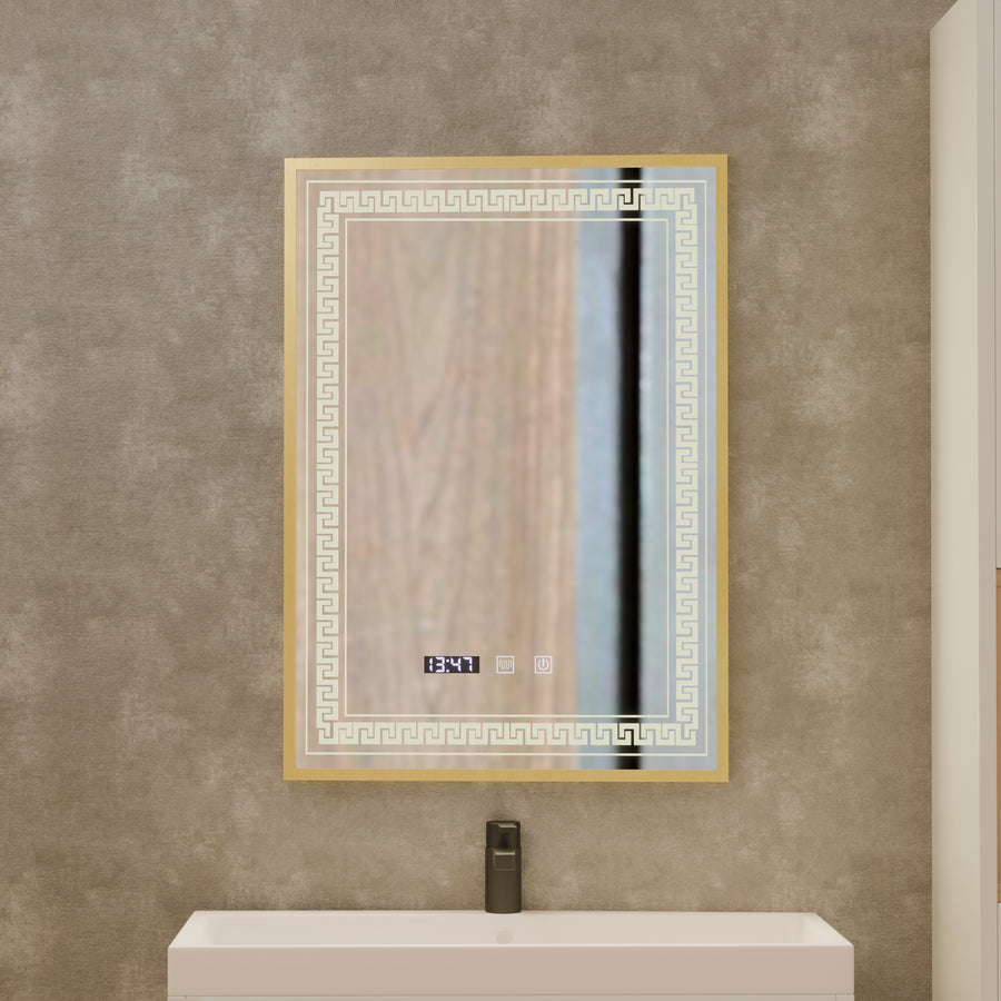 Zrkadlo LED Touch Bruno Zástupca oddelenia, hodiny a teplota 60x80 cm strieborný rám