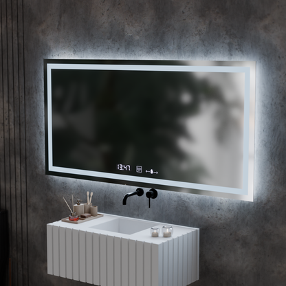 Obdĺžnikové LED zrkadlo 120x60cm Verite Motionglow Marcellow Smoteble Clock Defosting System