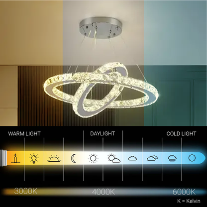 LED luster s diaľkovým ovládaním a krištáľom PRISM LUMINIS 58W, 2 kruhy, studené/teplé/neutrálne svetlo, stmievateľné, strieborné, výškovo nastaviteľné