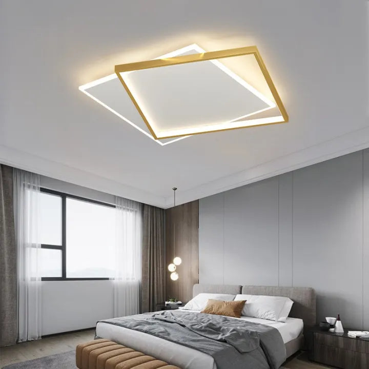 LED luster so slnečným diaľkovým ovládaním, 98 W, 2 štvorce, studené/horúce/neutrálne svetlo, nestabilné, zlaté