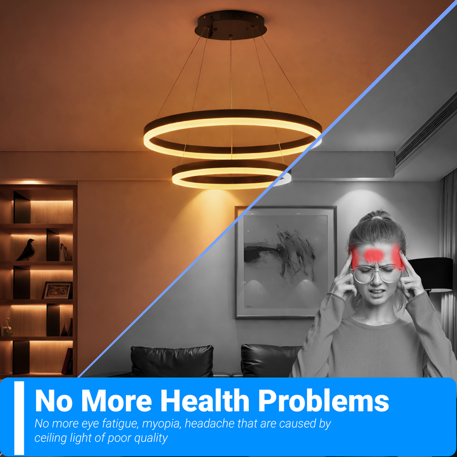 Závesný LED luster s diaľkovým ovládaním CASIANA 40W, 2 kruhy, studené/teplé/neutrálne svetlo 3000K/4000K/6000K, stmievateľné, čierny, nastaviteľná výška, kov a akryl