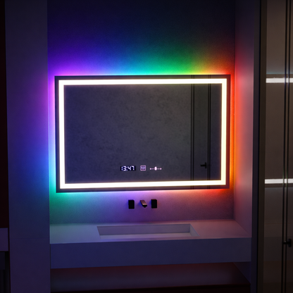 Obdĺžnikové LED zrkadlo, 100x75cm, Verite MotionGlow Marcello, Demister System, Hodiny & Teplomer, Stmievateľné