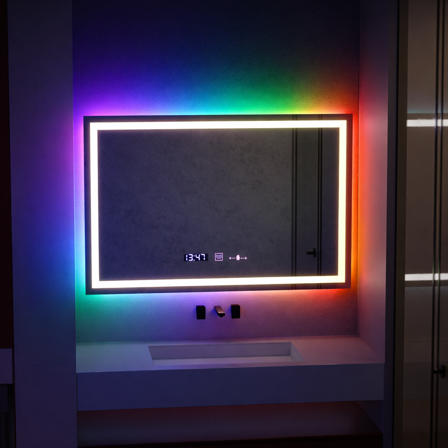 Obdĺžnikové LED zrkadlo, 100x75cm, Verite MotionGlow Marcello, Demister System, Hodiny & Teplomer, Stmievateľné