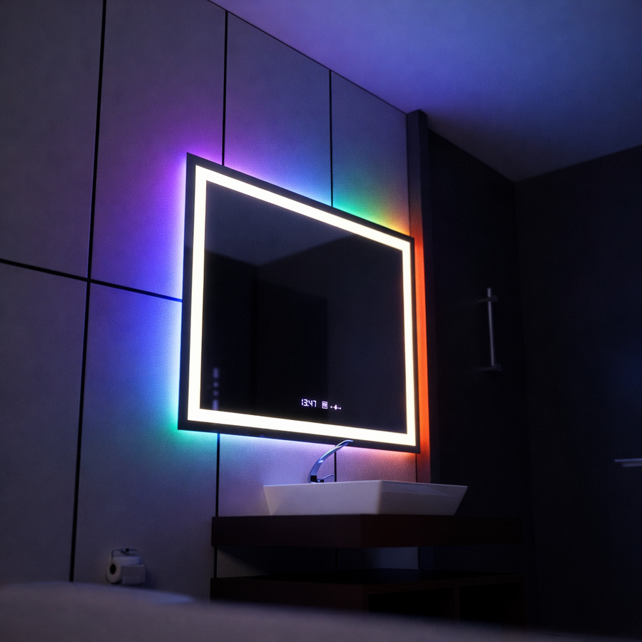 Obdĺžnikové LED zrkadlo, 100x75cm, Verite MotionGlow Marcello, Demister System, Hodiny & Teplomer, Stmievateľné