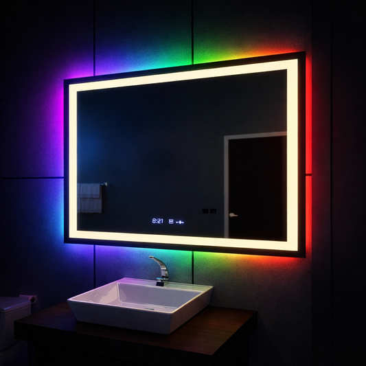 Obdĺžnikové LED zrkadlo 120x80 cm Vérité MotionGlow Marcello, Demister System, Hodiny & Teplomer, Stmievateľné