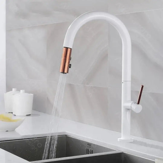 Kuchynská batéria s výsuvnou sprchou, sanitárna mosadz, biela, CF/1035/A Kuchynské batérie Predvolený názov Alessandro Design
