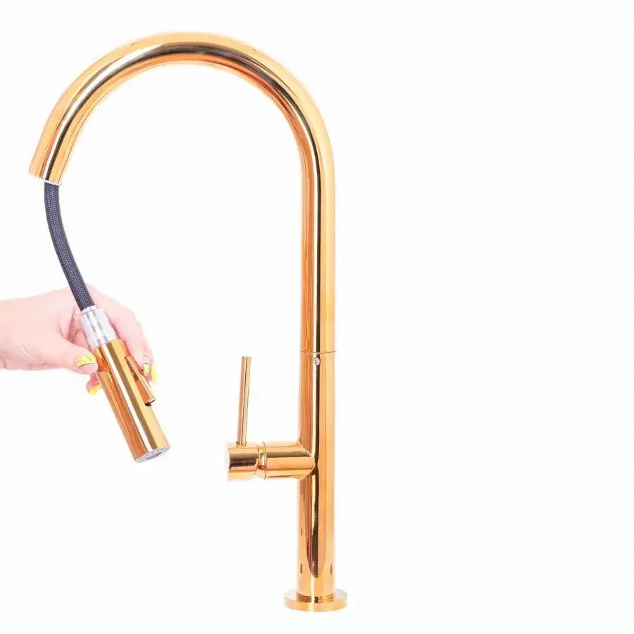 Kuchynská batéria s extrahovateľnou sprchou, sanitárnou mosadzou, zlatom, CF2043