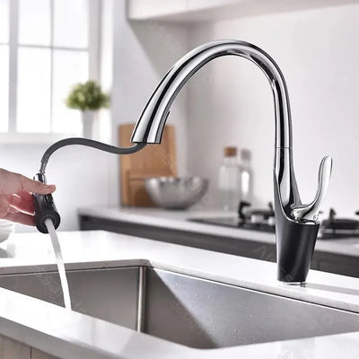 Kuchynská batéria s extrahovateľnou sprchou, sanitárnou mosadzou, chrómom, W058