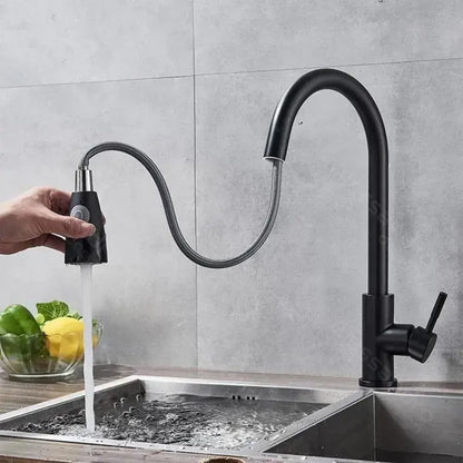 Kuchyňa s batériou s extrahovateľnou sprchou, nehrdzavejúcou oceľou hore304, čiernou, HS003