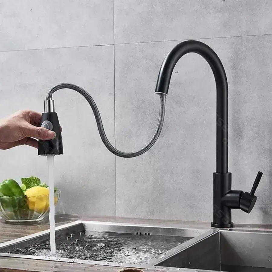 Kuchyňa s batériou s extrahovateľnou sprchou, nehrdzavejúcou oceľou hore304, čiernou, HS003