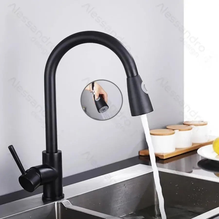 Kuchyňa s batériou s extrahovateľnou sprchou, nehrdzavejúcou oceľou hore304, čiernou, HS003