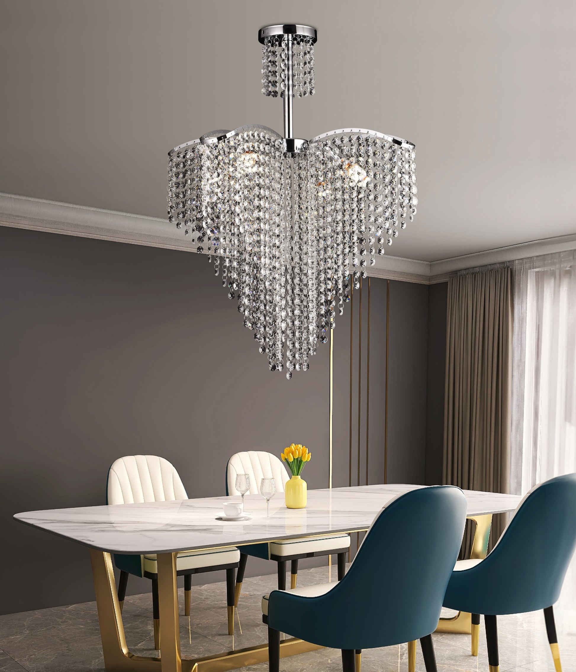 Candelabru Cristal Ander 4xE14 Diametru 45cm Crom Candelabre Cristal Default Title Alessandro Design