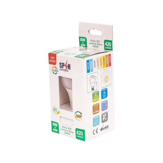 LED LED žiarovka E27, 6W, 6400K