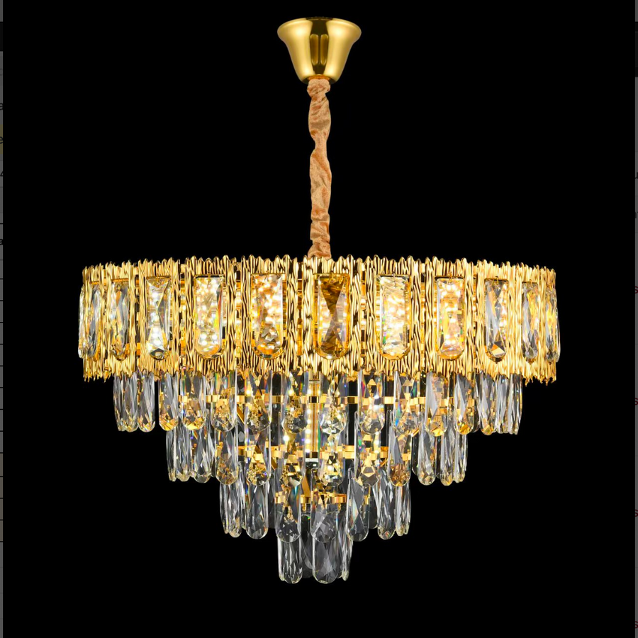 Candelabru Cristal BELVEDERE Petito 3xE14, Diametru 30cm, Auriu Lucios, Inaltime Reglabila