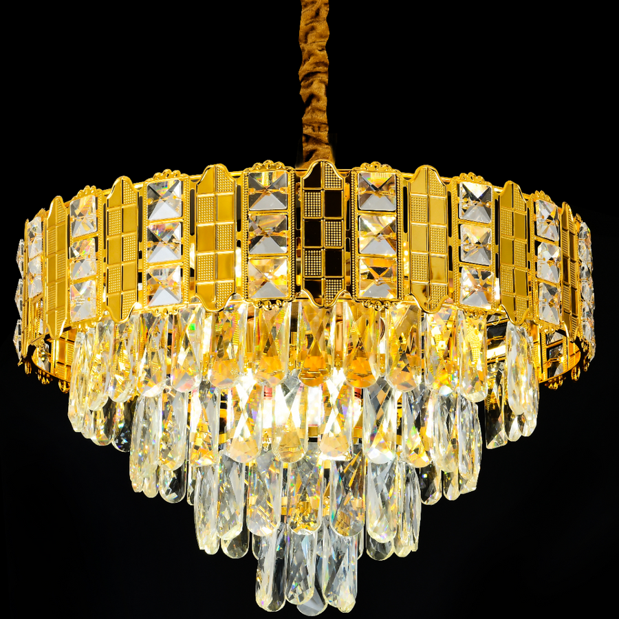 Candelabru Cristal CATHERINE Petito 3xE14, Diametru 30cm, Auriu Lucios, Inaltime Reglabila