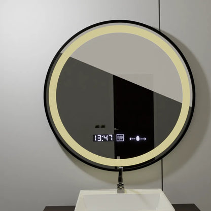 Zrkadlo LED Round 70 cm Celesti Majesti noir Motionglow Marcello Clock Defrition System a smiešne teplomer