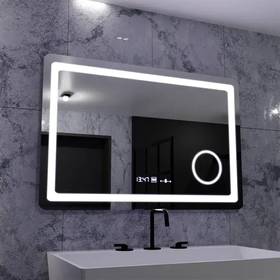 Zrkadlové LED obdĺžnik 90x60cm Souverain Motionglow Marcello Demonant Clock Defosting System
