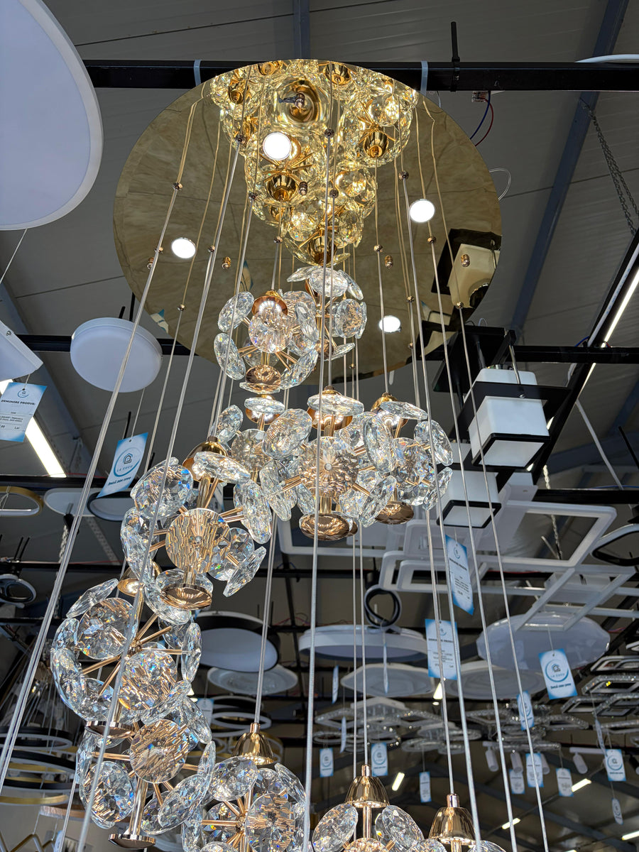 Krištáľový LED luster KILKENNY Culmino, 144W, neutrálne svetlo, priemer 60 cm, zlatý