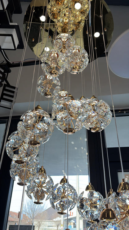 Krištáľový LED luster KILKENNY Culmino, 144W, neutrálne svetlo, priemer 60 cm, zlatý