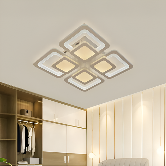 LED luster so sezamovým diaľkovým ovládaním, 77 W, 4 štvorce, studené/horúce/neutrálne svetlo, nestabilné, biele