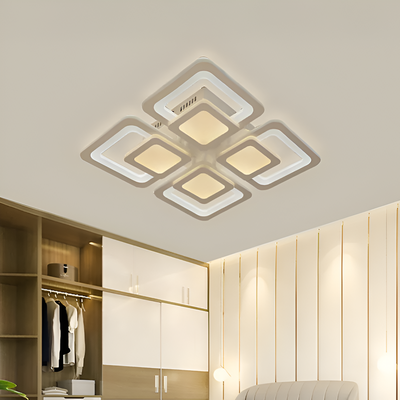LED luster so sezamovým diaľkovým ovládaním, 77 W, 4 štvorce, studené/horúce/neutrálne svetlo, nestabilné, biele