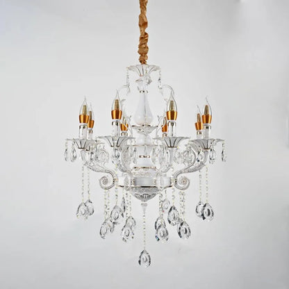 Crystal Luster Bruchier 8x E14, priemer 65 cm, biela so zlatom, nastaviteľná výška