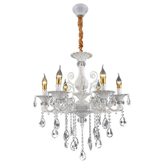 Luster Sanssoci 6xe14 Crystal and Metal - klasický dizajn, nastaviteľná výška, strieborná biela
