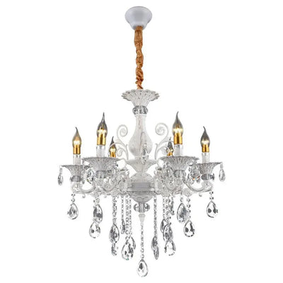 Luster Sanssoci 6xe14 Crystal and Metal - klasický dizajn, nastaviteľná výška, strieborná biela