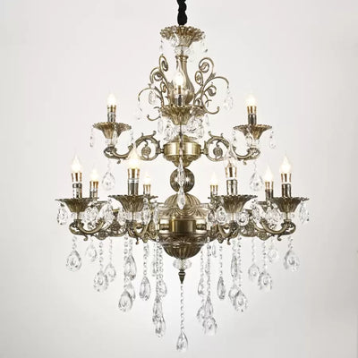 Candelabru sansoiu Royal 12xE14 Kov a kryštálová nastaviteľná výška starožitná mosadz