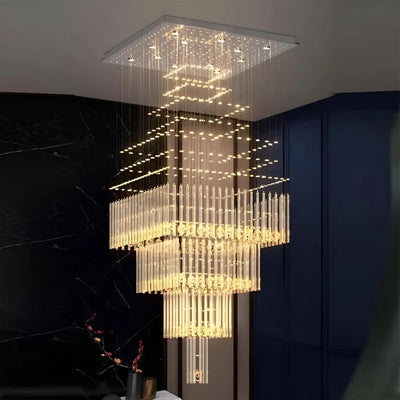 LED krištáľový luster 80W FLORENTIA Gold, Priemer 50cm, Výška 200cm, Rebríkový model