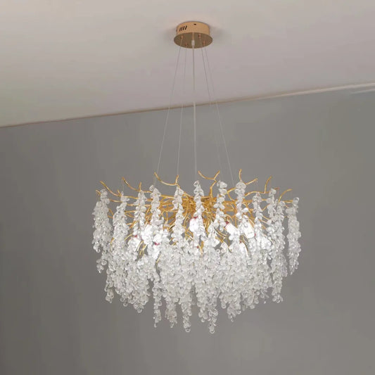 Crystal Waltz Cascade Luster, 12x G9, zlato, 80 cm, nastaviteľná výška