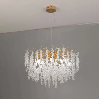 Lustrový krištáľový valcový vodopád, 5x G9, zlato, 45 cm, nastaviteľná výška
