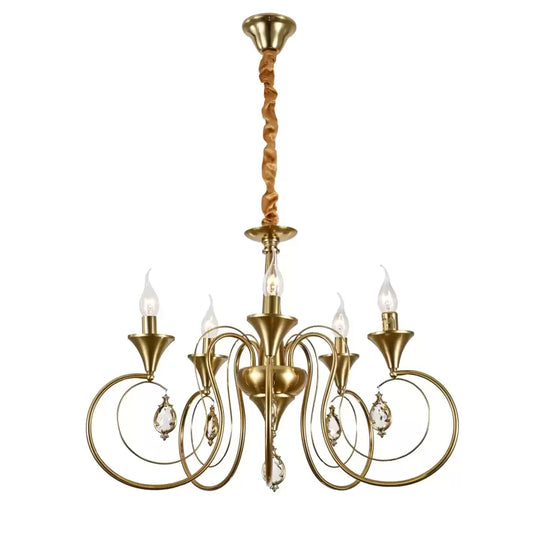 Crystal Luster Frederick 5xE14, priemer 45 cm, zlato, nastaviteľná výška