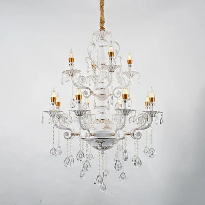 Crystal Luster Bruchier 12x E14, priemer 75 cm, biela so zlatom, nastaviteľná výška