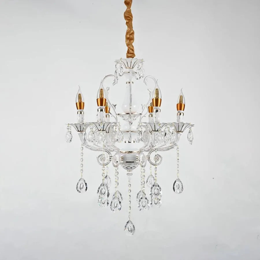 Crystal Luster Bruchier 6x E14, 55 cm, biela so zlatom, nastaviteľná výška