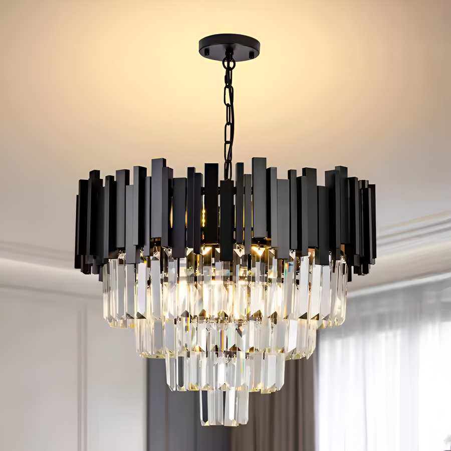 Crystal Luster Blois eleganza 8xe27, priemer 49 cm, čierna, nastaviteľná výška