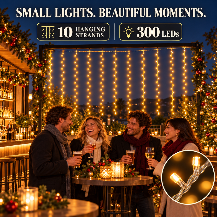 Vianočná inštalácia LED svetelnej záclony, teplé svetlo, 300 x 300 cm, 300 LED